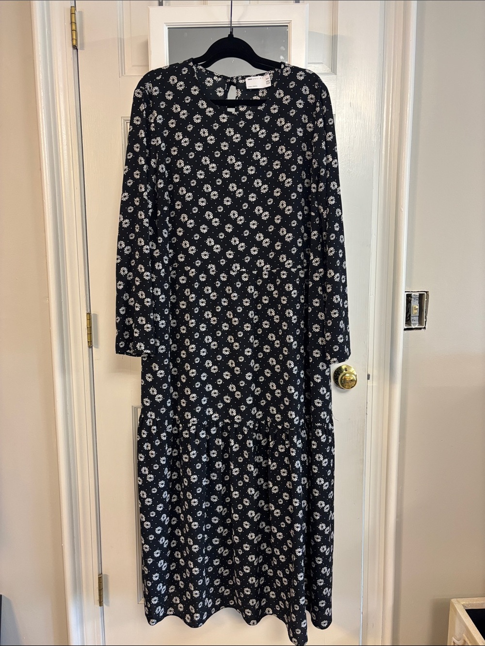 ASOS Curve Black Long Sleeve Floral Midi Dress with White Daisies
